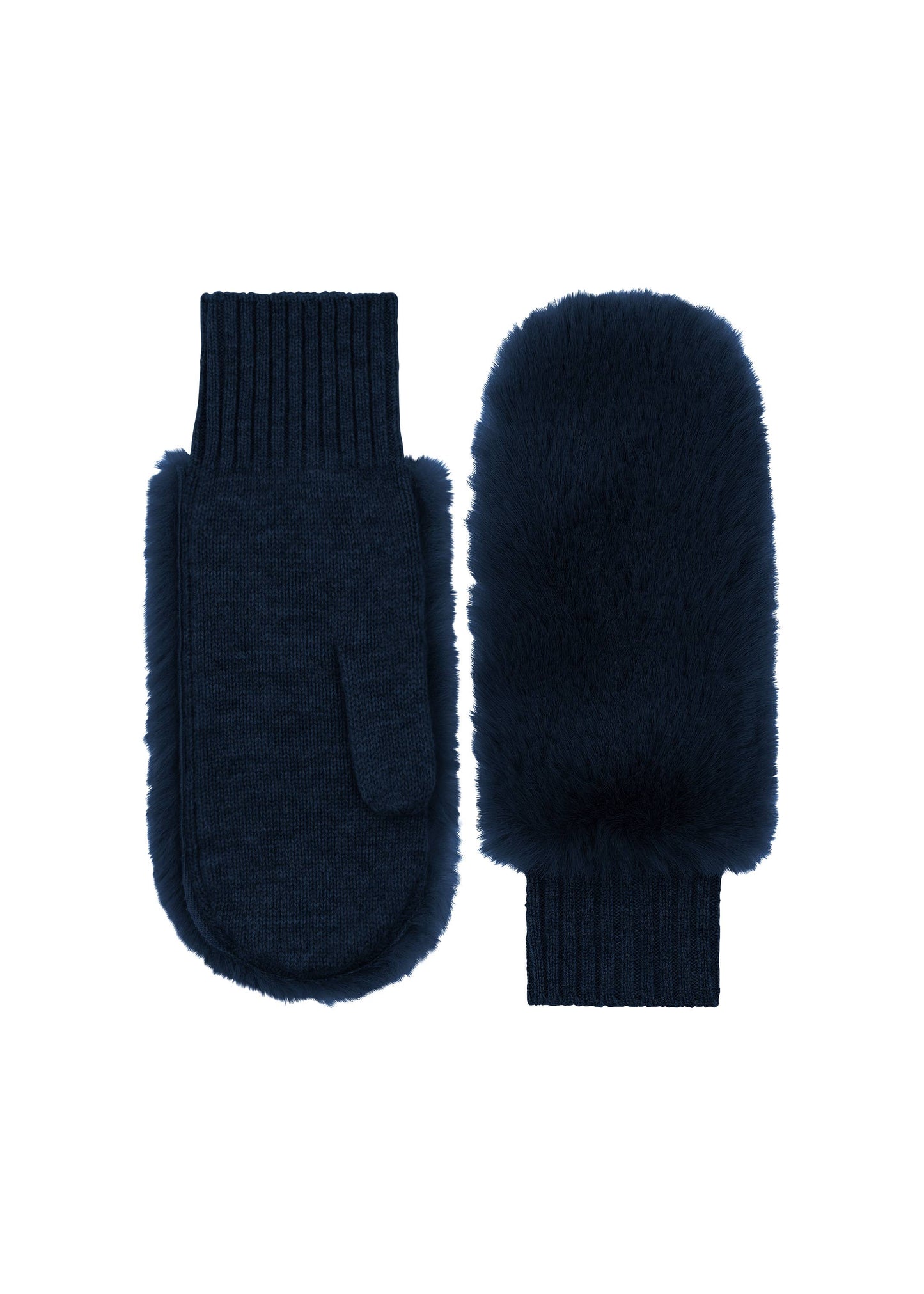 Faux Fur Mittens in Navy by Amato New York