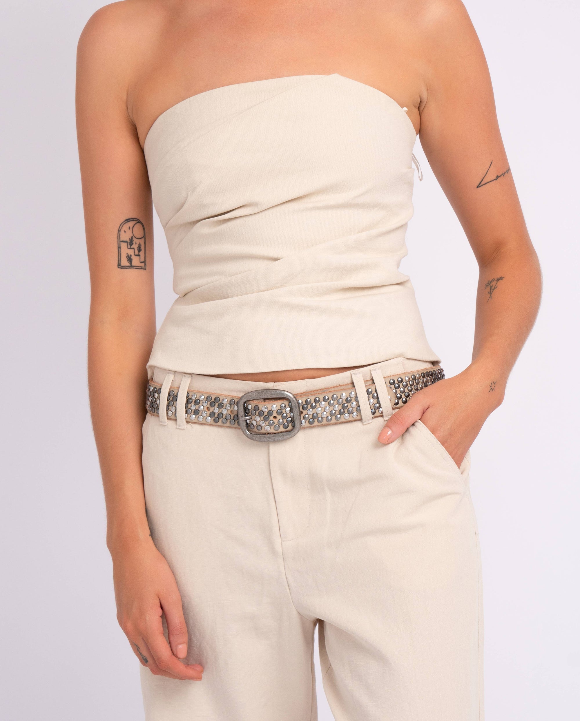 Britta | Vintage Silver Buckle Studded Leather Belt