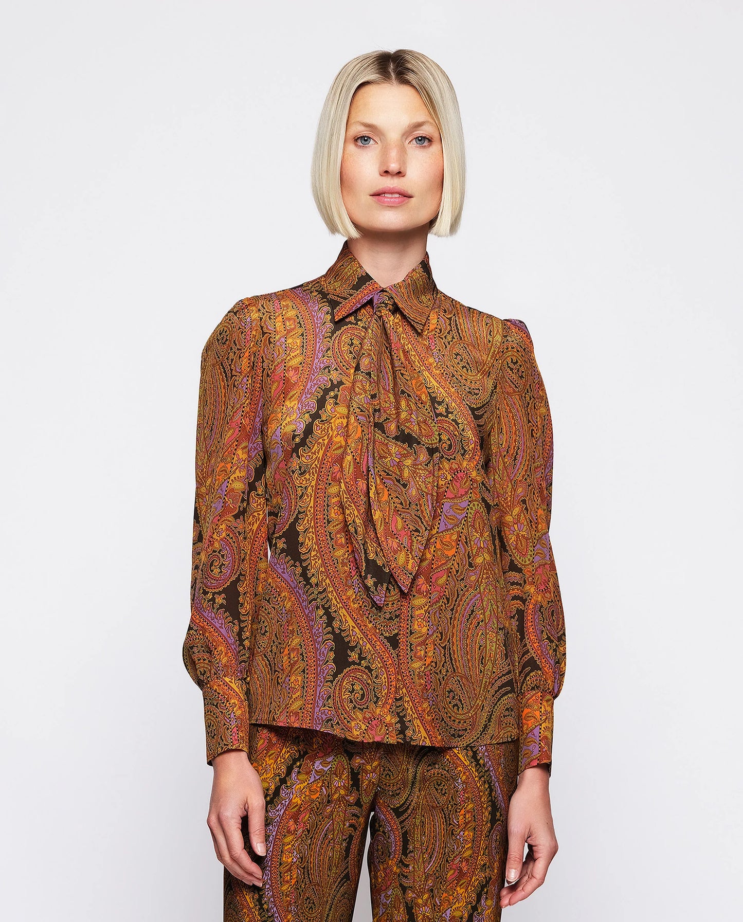 Green Silk Paisley Print Blouse by Mirto