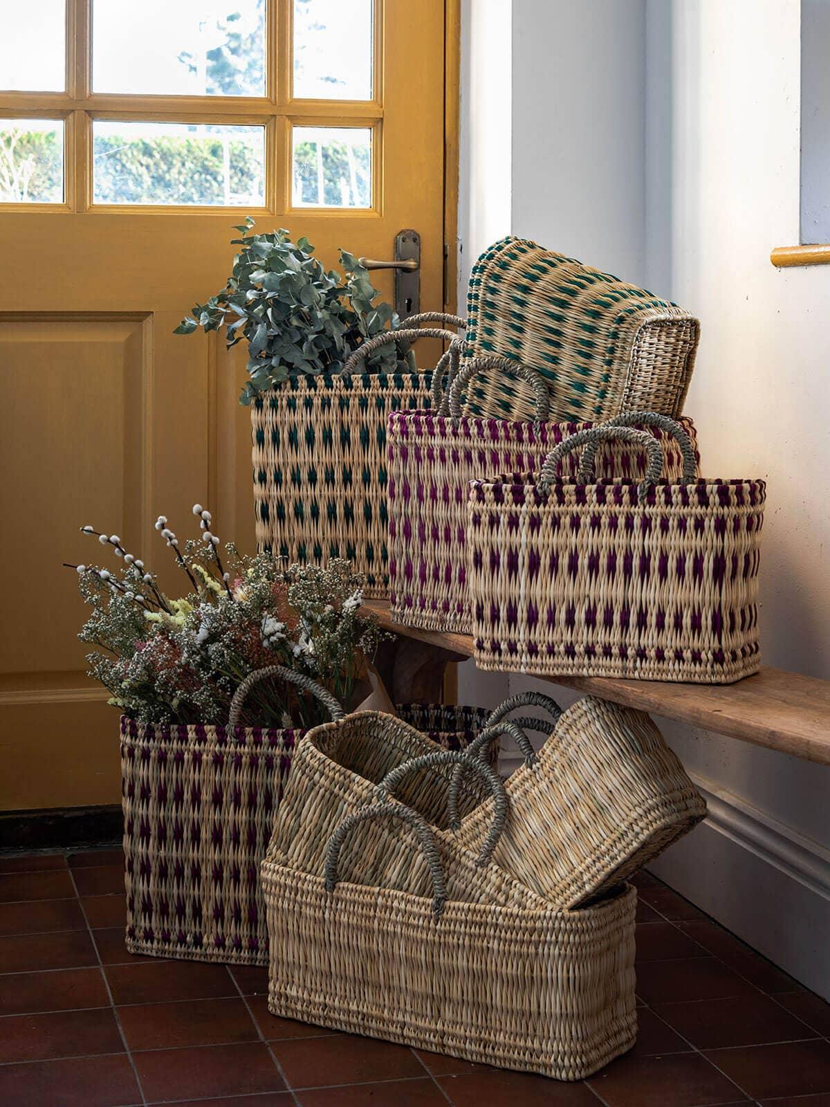 Woven Reed Basket, Green Set of 3 - Haven