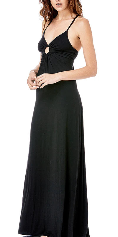 Long halter Keyhole Dress in Black by Michelle Jonas