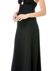 Long halter Keyhole Dress in Black by Michelle Jonas