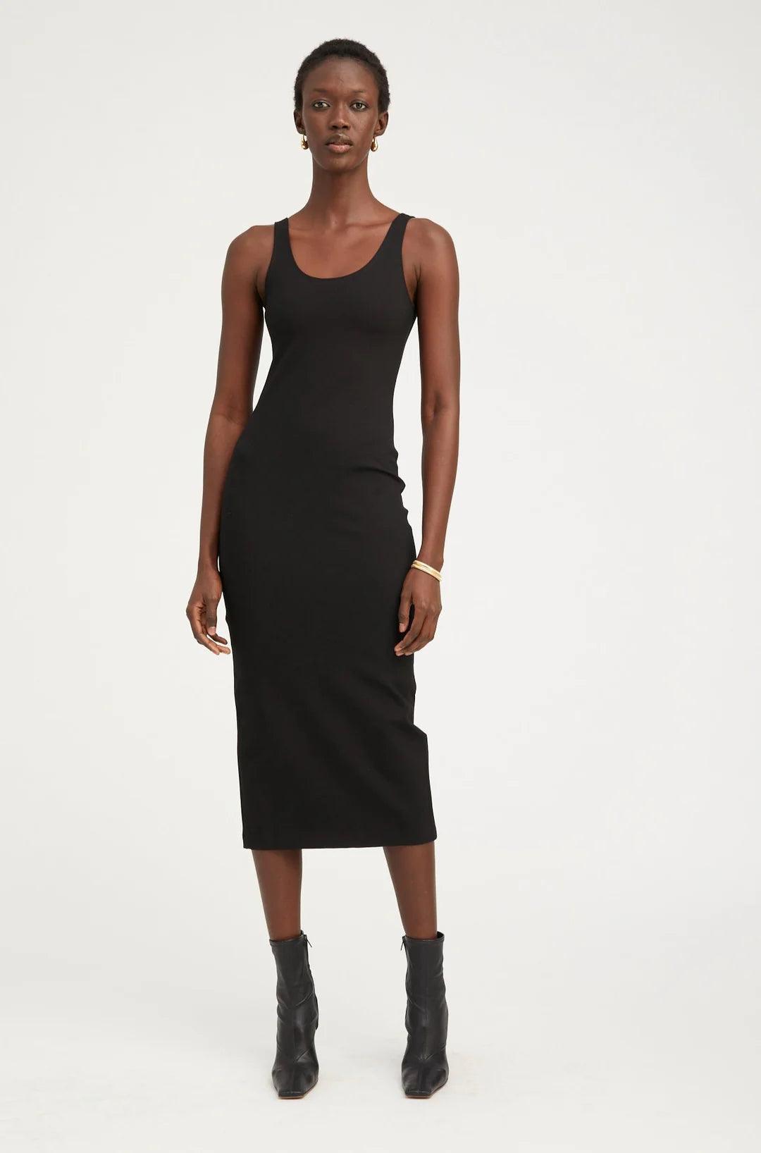 Scoop Neck Midi Dress in Black by SPRWMN - Haven