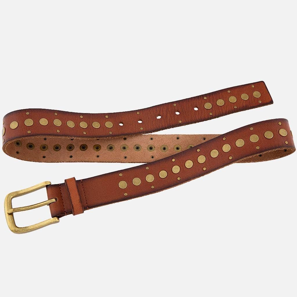 Faye | Gold Buckle Studded Leather Belt