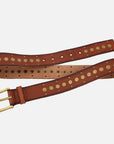 Faye | Gold Buckle Studded Leather Belt