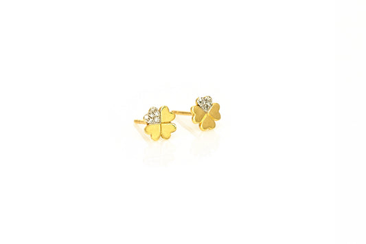 Diamond Four Leaf Clover 14k Stud Earrings