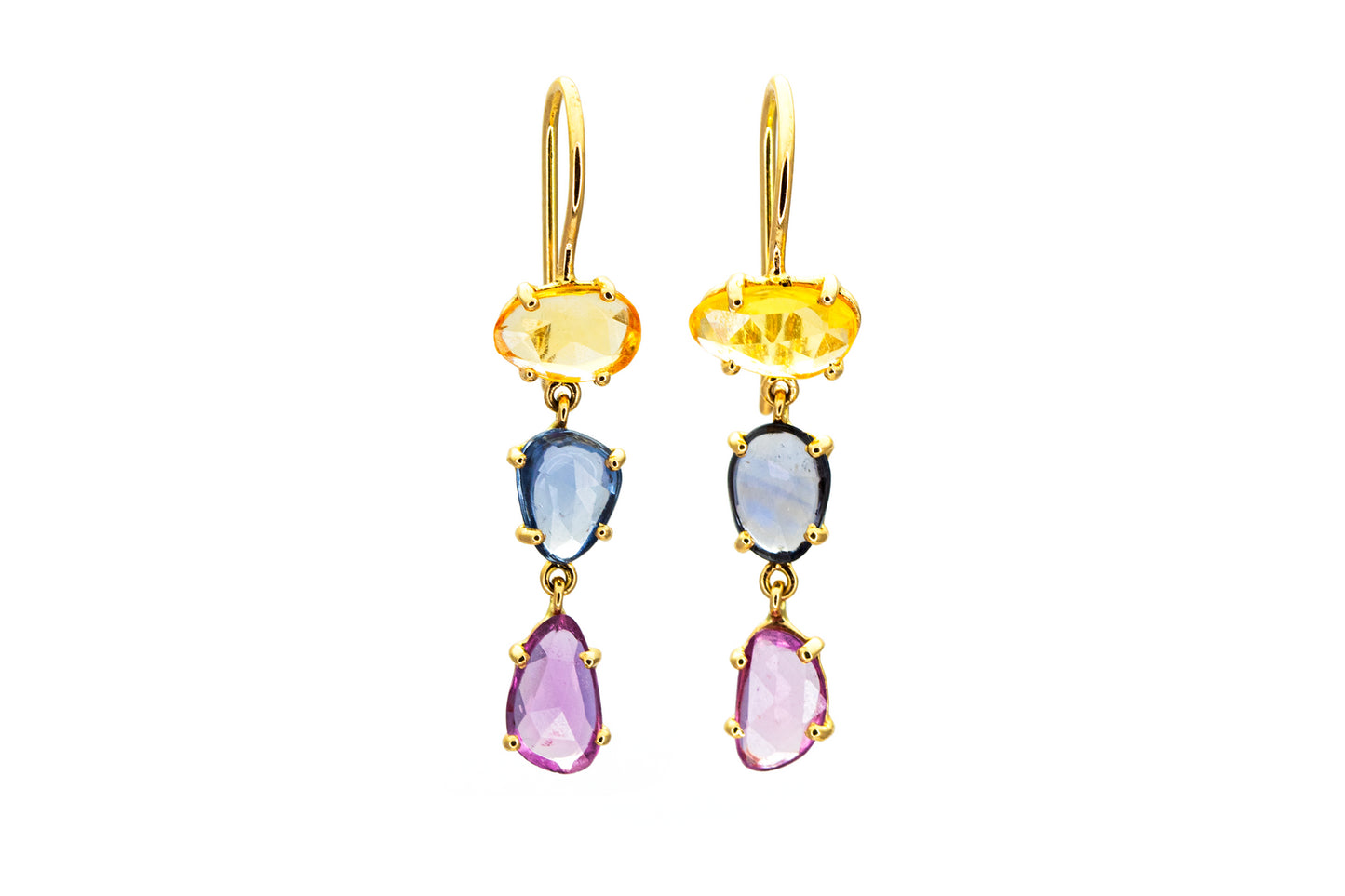 18K Yellow Gold and Natural Sapphire Earrings