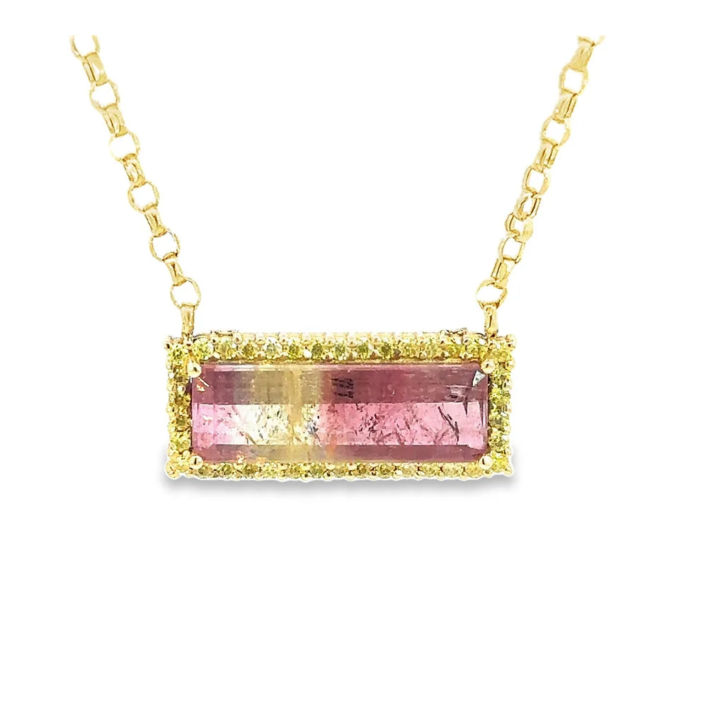 Sunset Tourmaline +Yellow Moissanite Necklace by Leela Grace