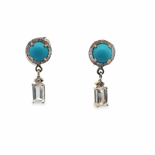 Turquoise + Moonstone + Diamond Earrings by Leela Grace