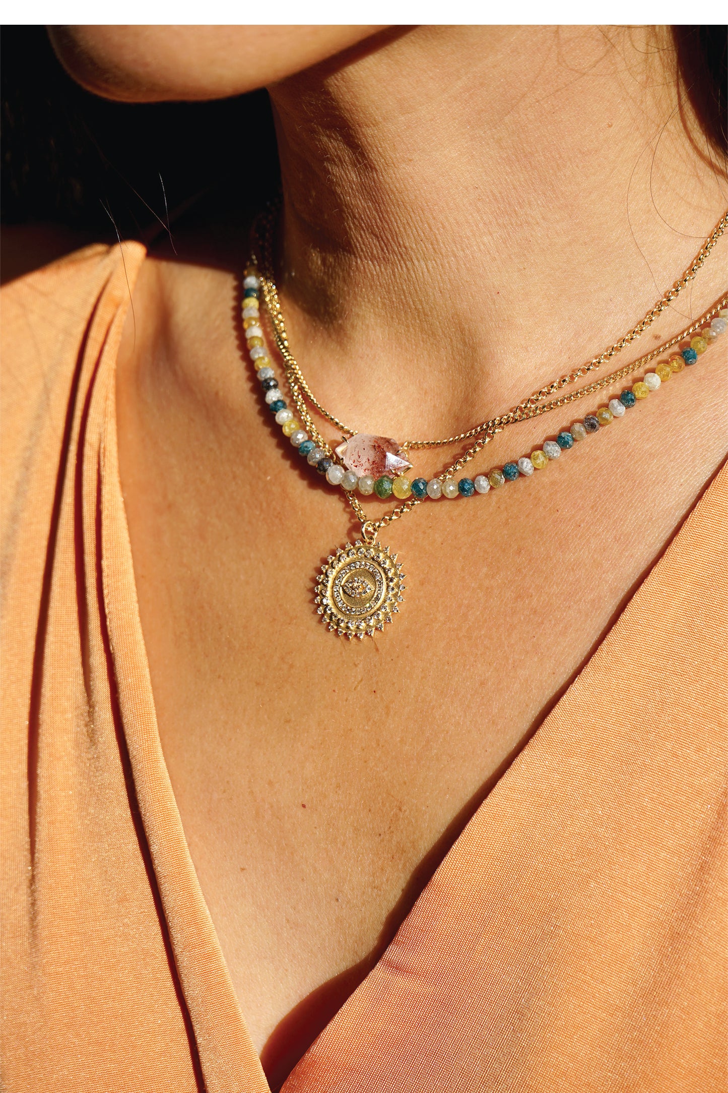 Diamond Evil Eye Sun Necklace