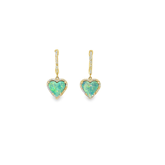 Opal Heart and Diamond Earrings