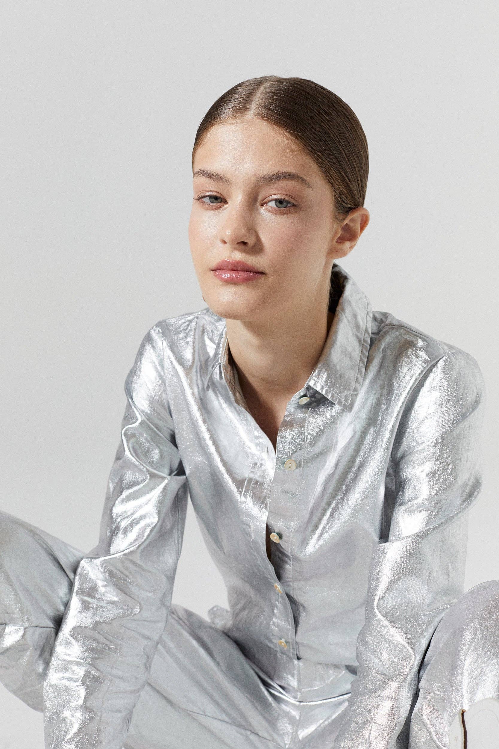 San Marino Metallic Linen Shirt in Silver by Lanhtropy