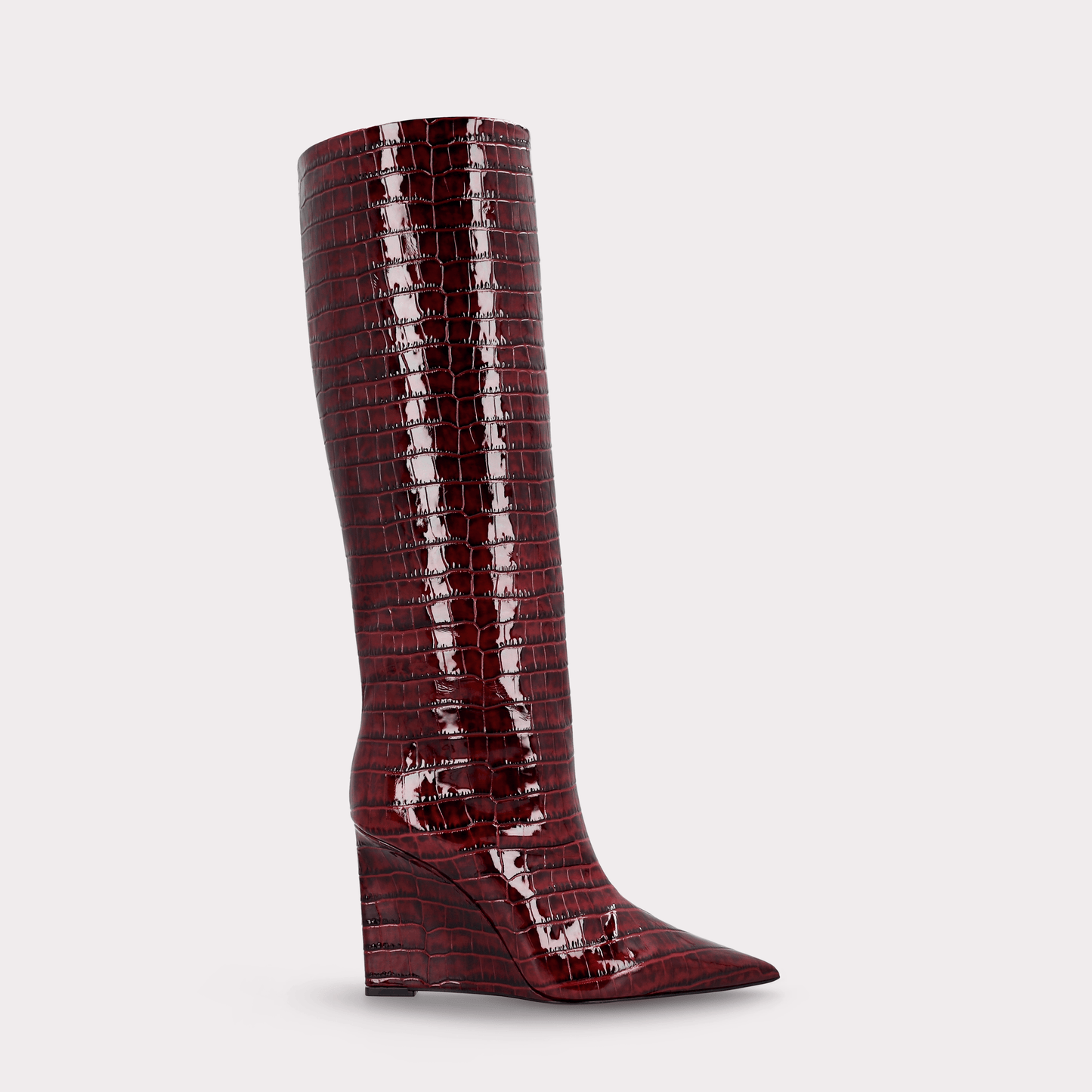 Zeudi Bordeaux Patent Croc Embossed Leather Edge Heel by Ingiliz