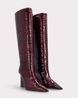 Zeudi Bordeaux Patent Croc Embossed Leather Edge Heel by Ingiliz