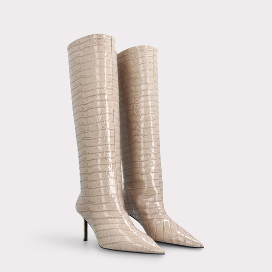 Mia Patent Croc Embossed Leather Boots by Ingiliz