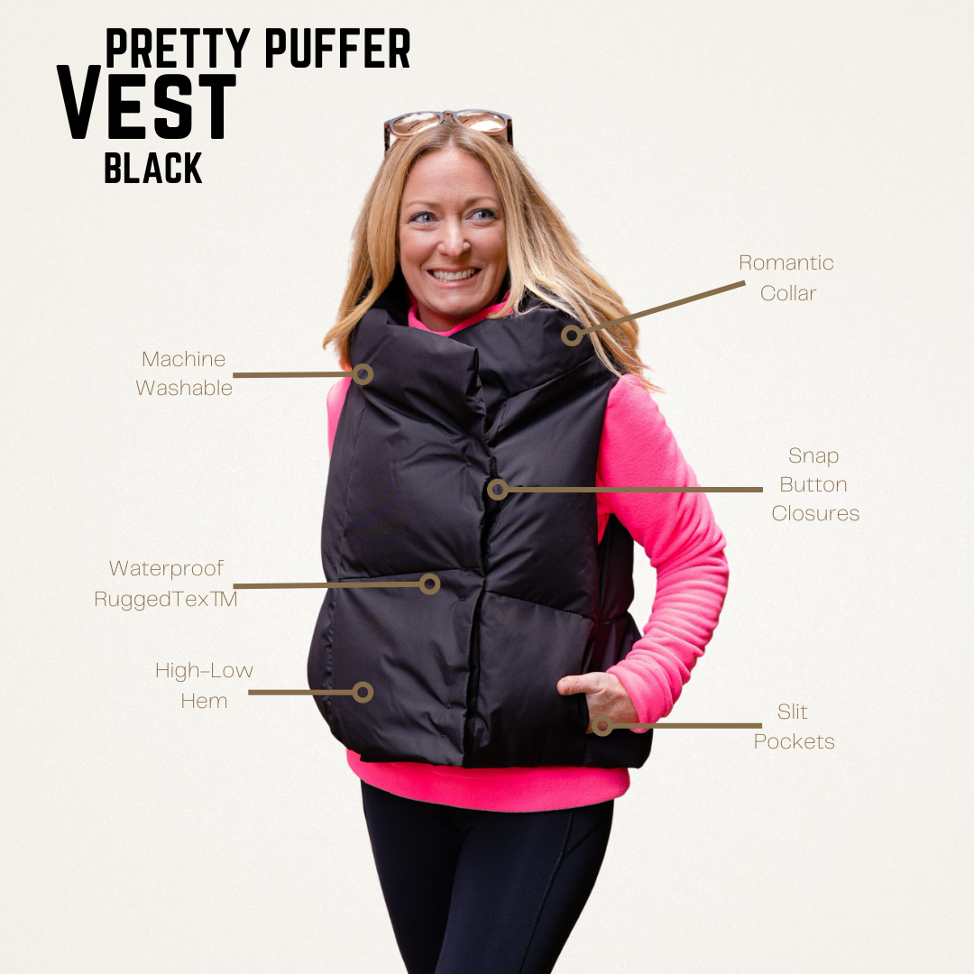 Black Waterproof Pretty Puffer Vest by Pretty Rugged