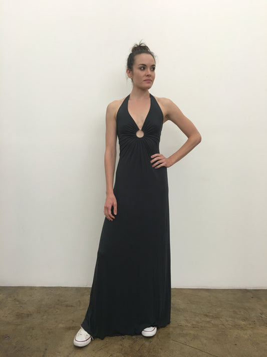 Long halter Keyhole Dress in Black by Michelle Jonas