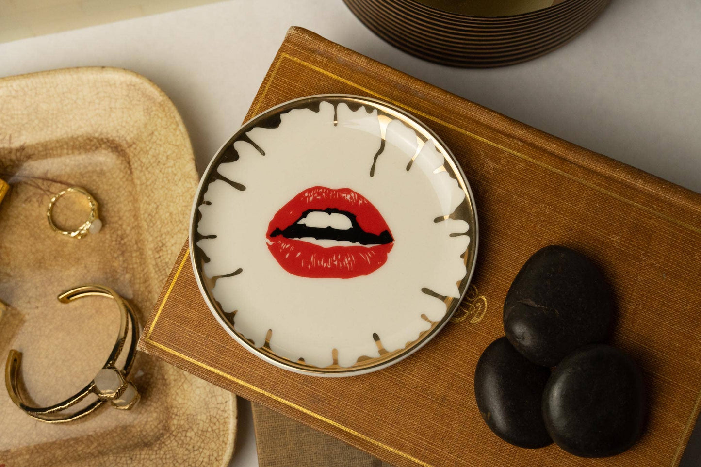 Lips Round Ceramic Trinket Dish