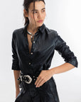 San Marino Metallic Linen Shirt in Black by Lanhtropy