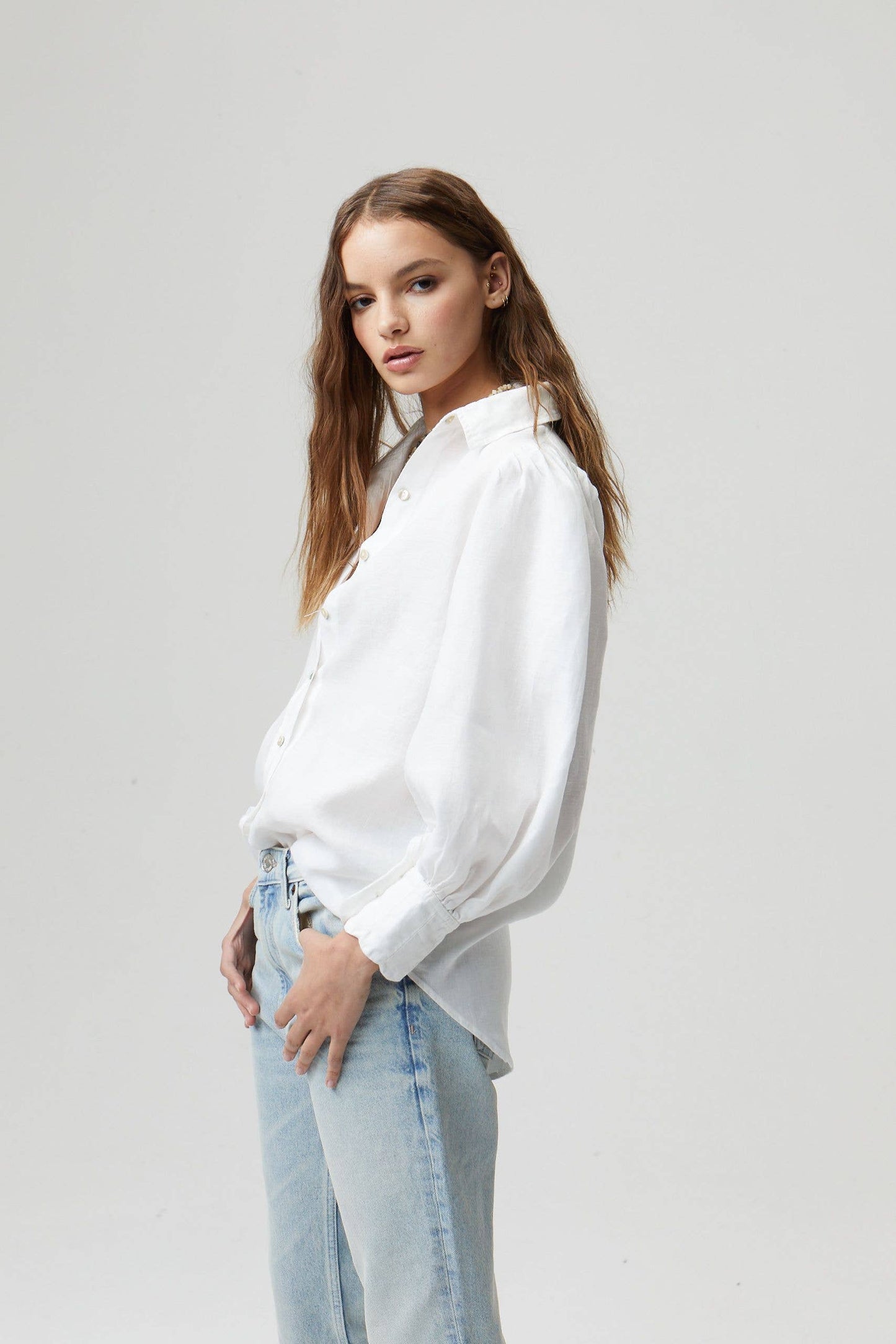 Camille Linen Shirt in White by Lanhtropy