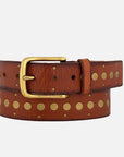 Faye | Gold Buckle Studded Leather Belt