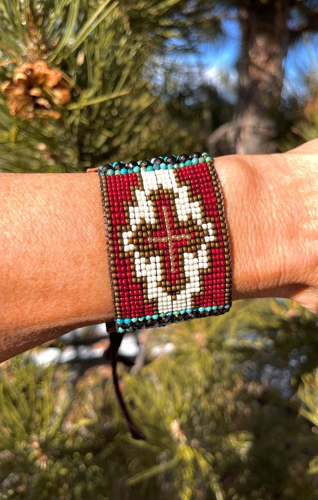 Western Beaded Leather Cuff Bracelet