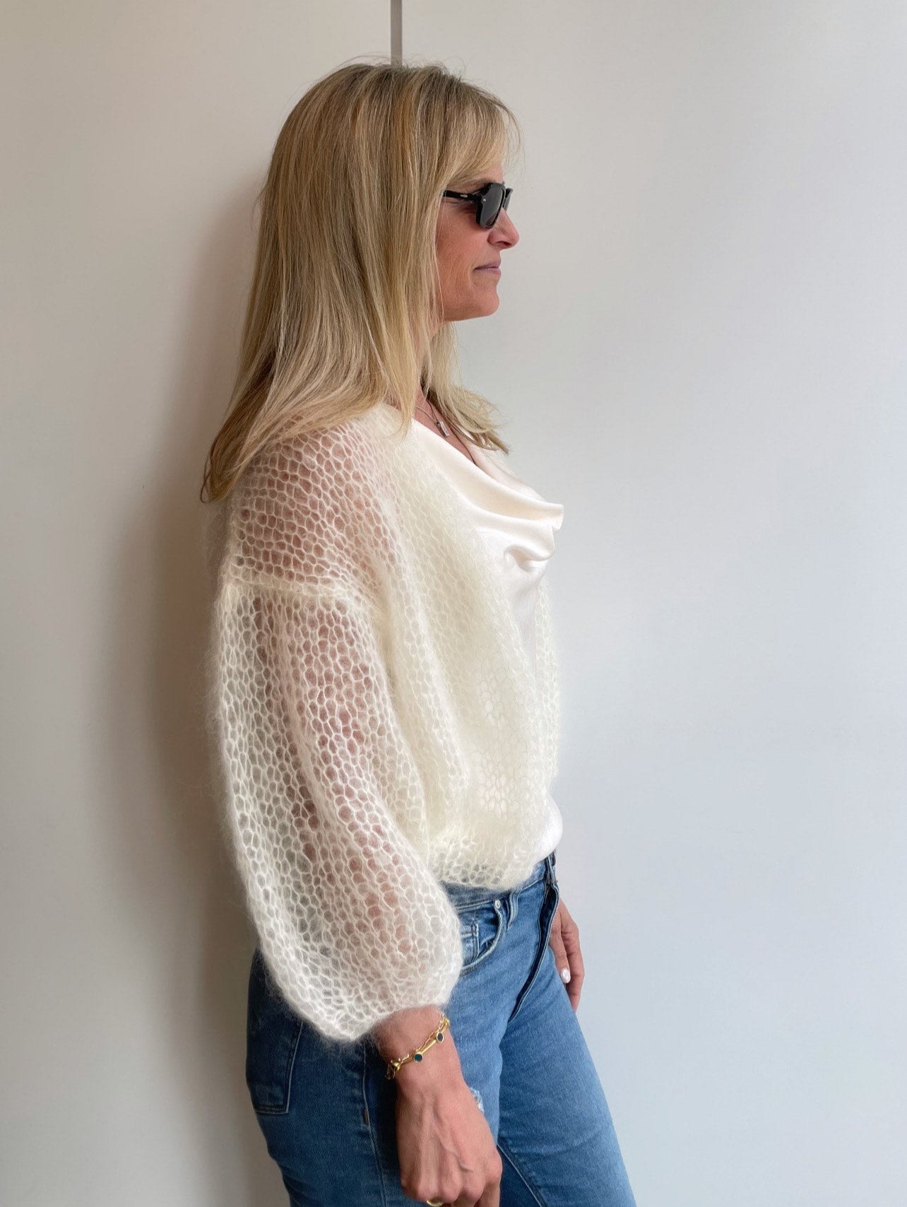 Mohair Light Bomber Cardigan in Creme by Maiami