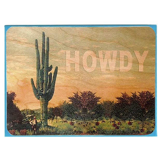 Wood Card Flat - Howdy Cactus