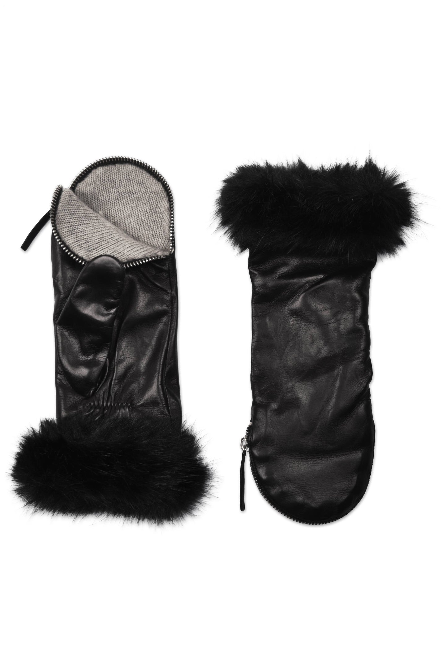 Zipper Mitten with Faux Mouton Cuff Gloves by Amato New York