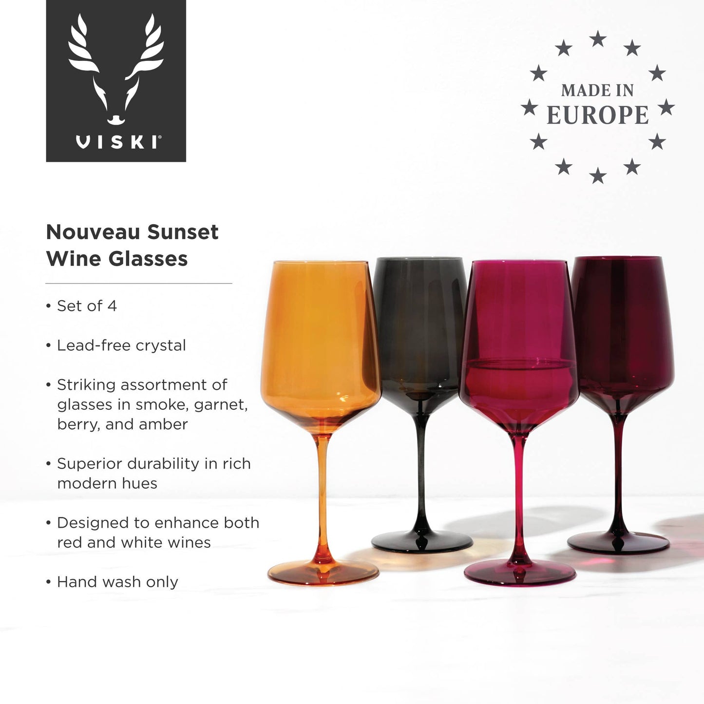 Reserve Nouveau Crystal Wine Glasses - Sunset - Set of 4