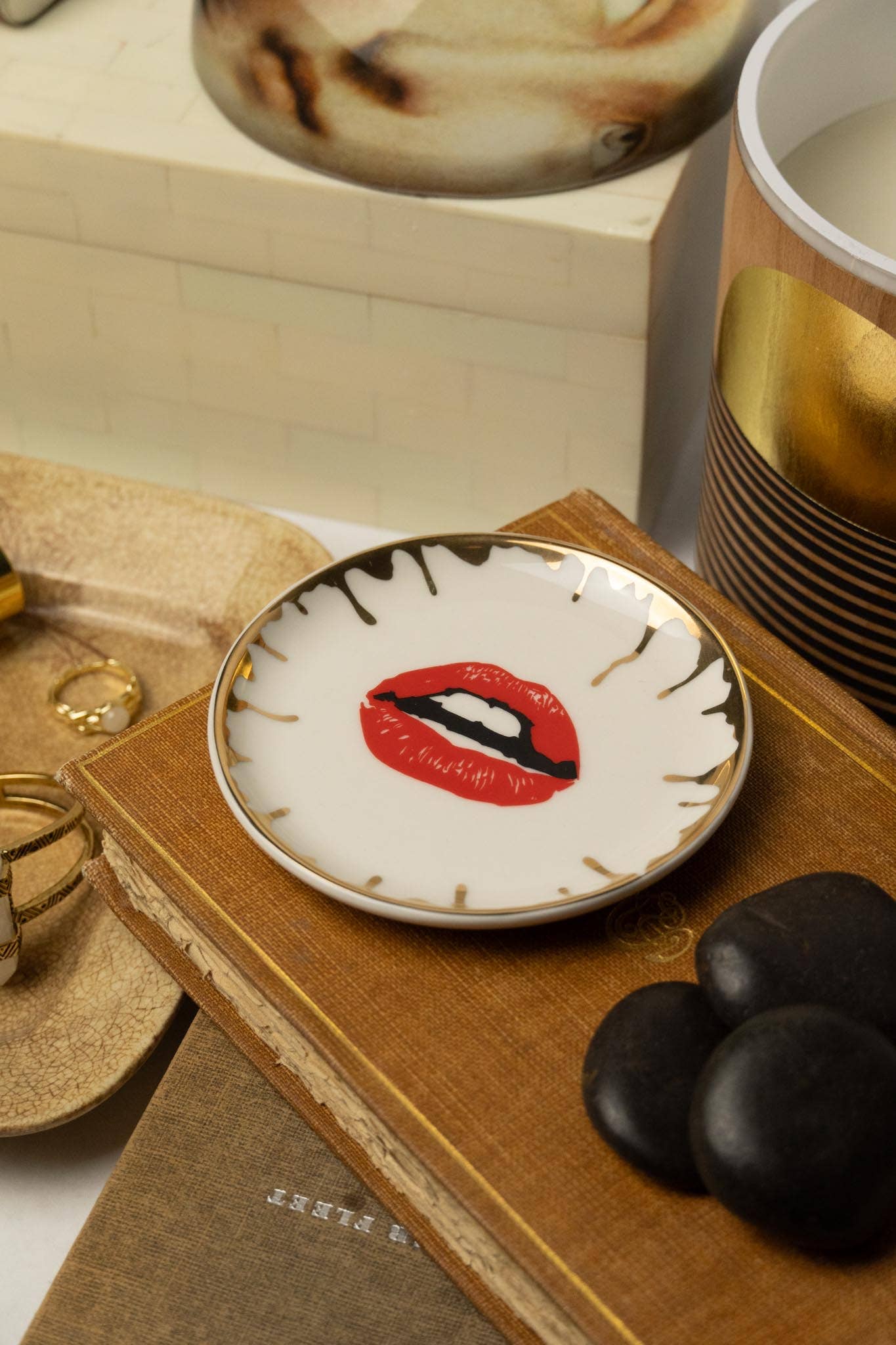 Lips Round Ceramic Trinket Dish