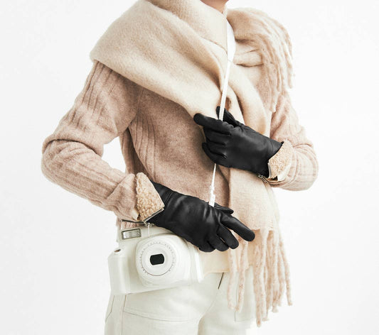 Touch Tech Leather with Shearling Cuff Zipper by Amato New York