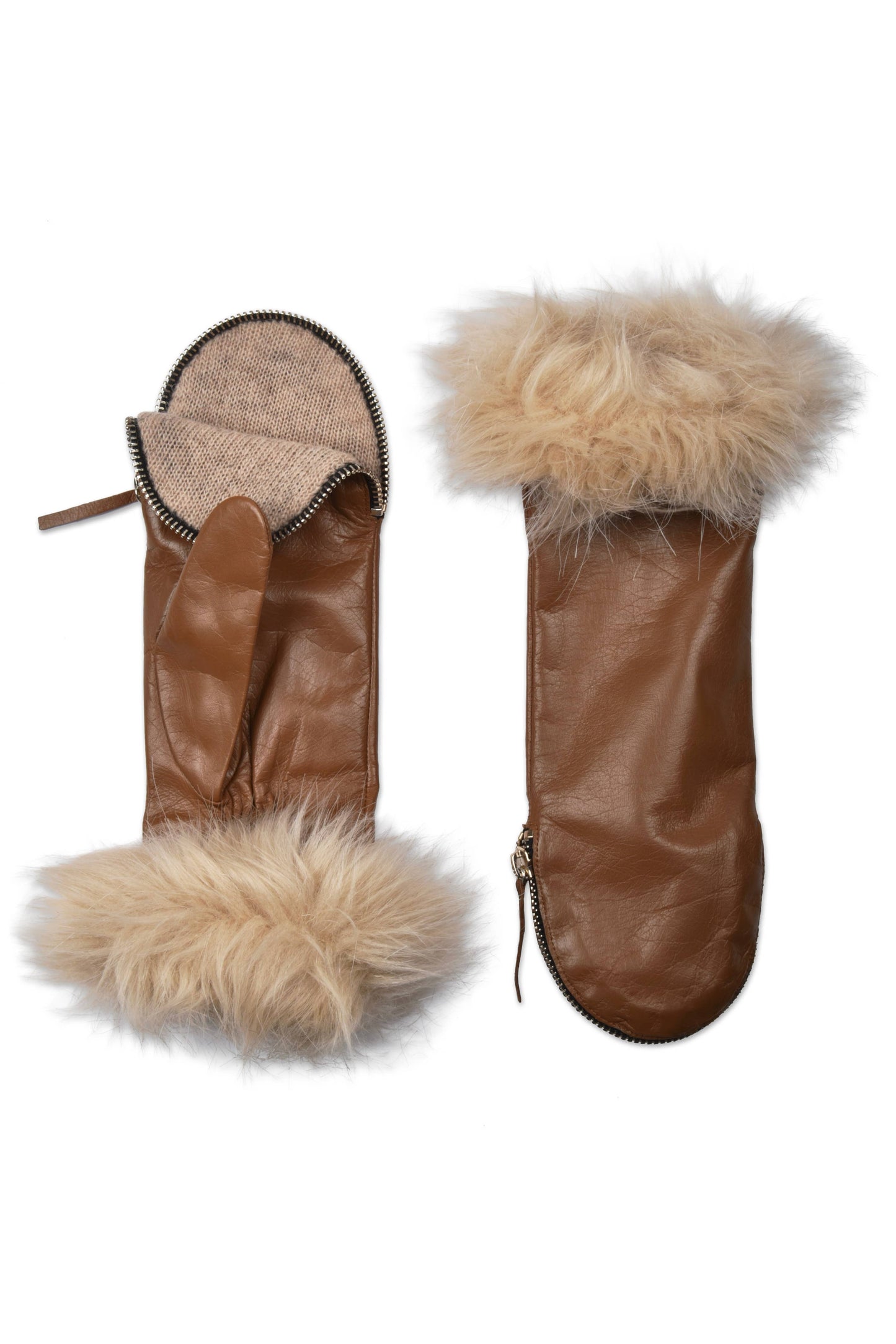 Zipper Mitten with Faux Mouton Cuff Gloves by Amato New York