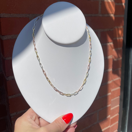 Tri-Metal Paperclip Chain Necklace by Leela Grace