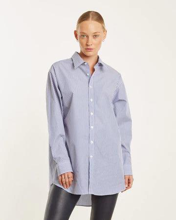 Oversized Button Up Shirt in Baby Blue Strip by SPRWMN - Haven