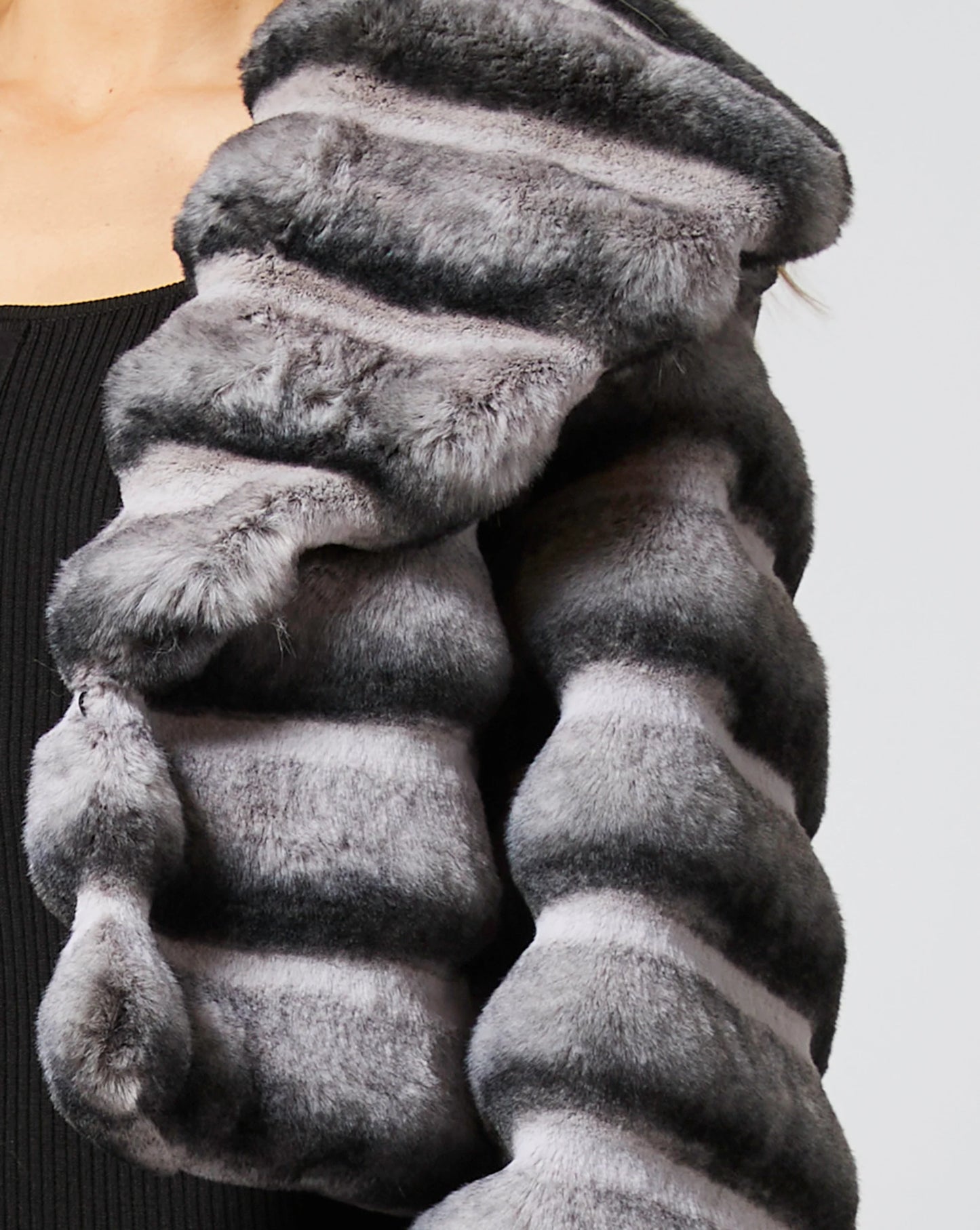 Shawl Collar Chinchilla Faux Fur Jacket by Adrienne Landau