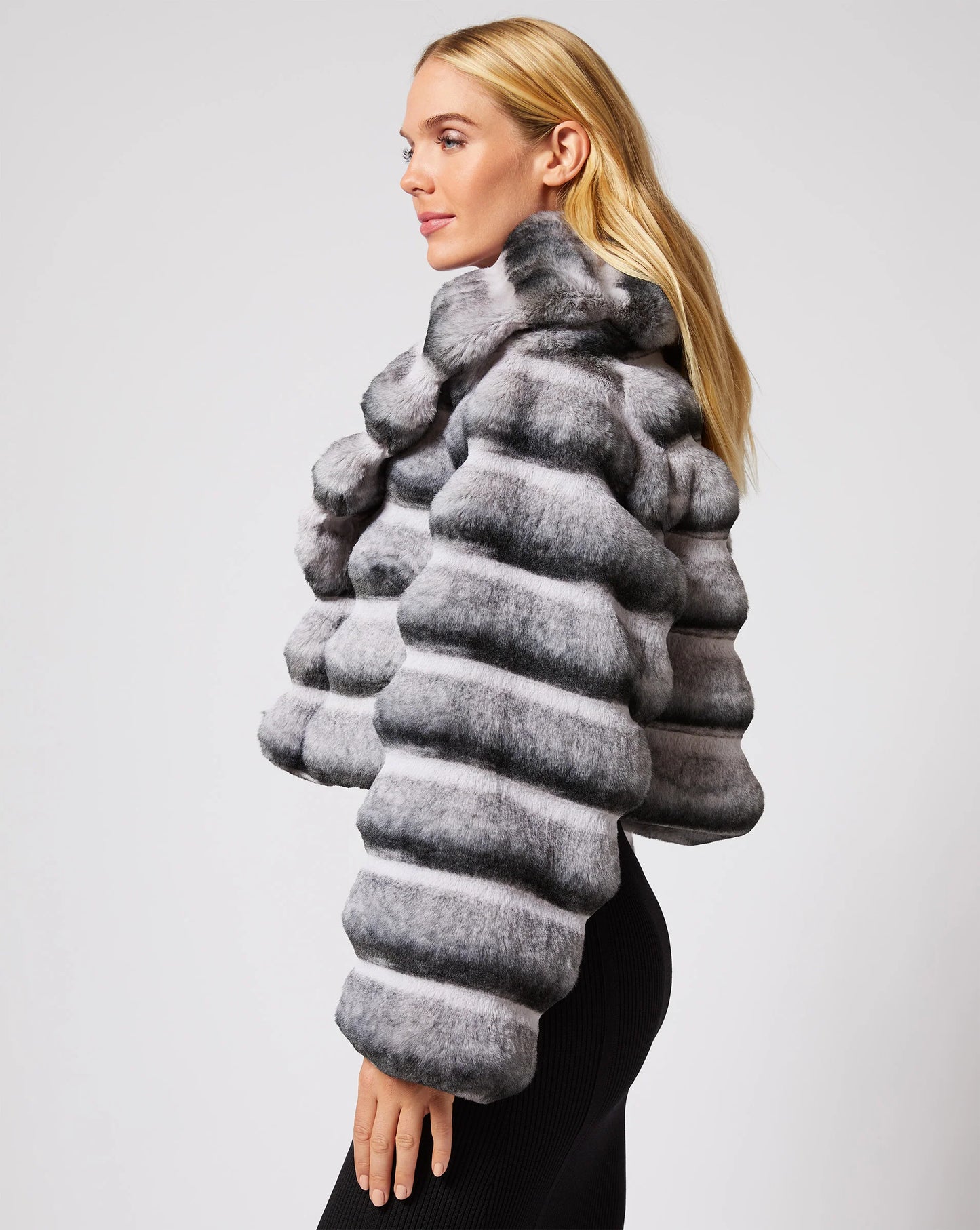 Shawl Collar Chinchilla Faux Fur Jacket by Adrienne Landau