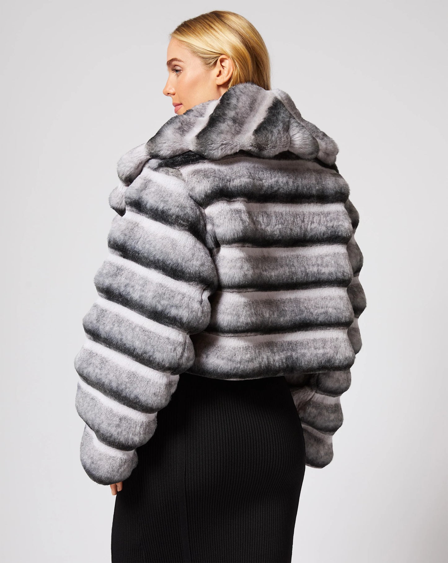 Shawl Collar Chinchilla Faux Fur Jacket by Adrienne Landau