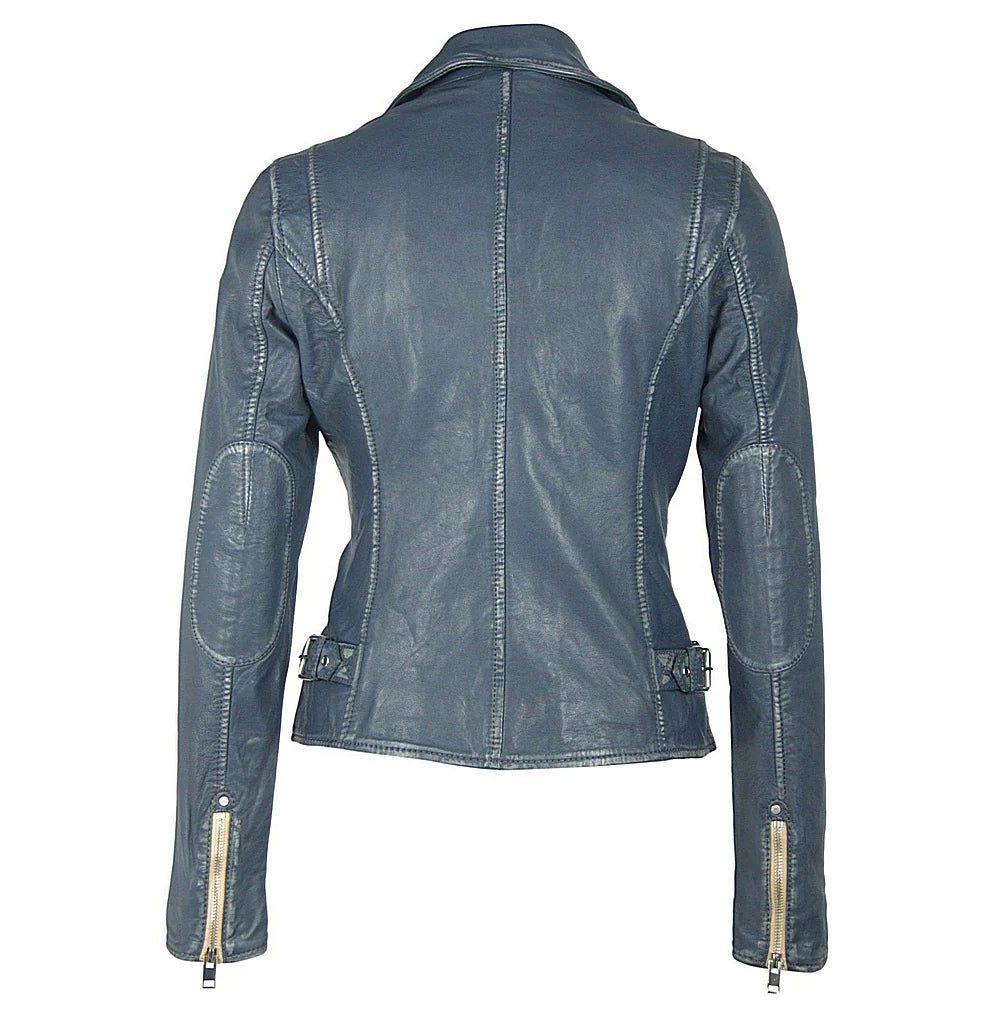 Sofia Leather Jacket in Denim Blue