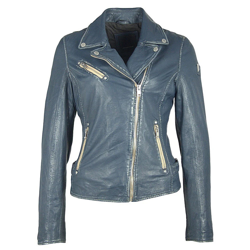 Sofia Leather Jacket in Denim Blue