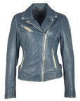 Sofia Leather Jacket in Denim Blue