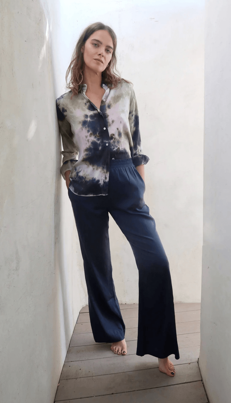 French Navy Palazzo Pant with Side Slit by Michelle Jonas - Haven