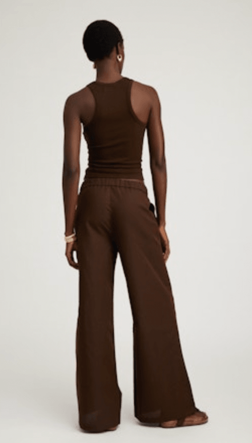 Linen Wide Leg Pintuck Trouser in Americano by SPRWMN - Haven