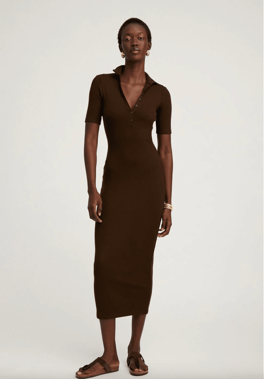 Ribbed Maxi Polo Dress in Americano by SPRWMN - Haven