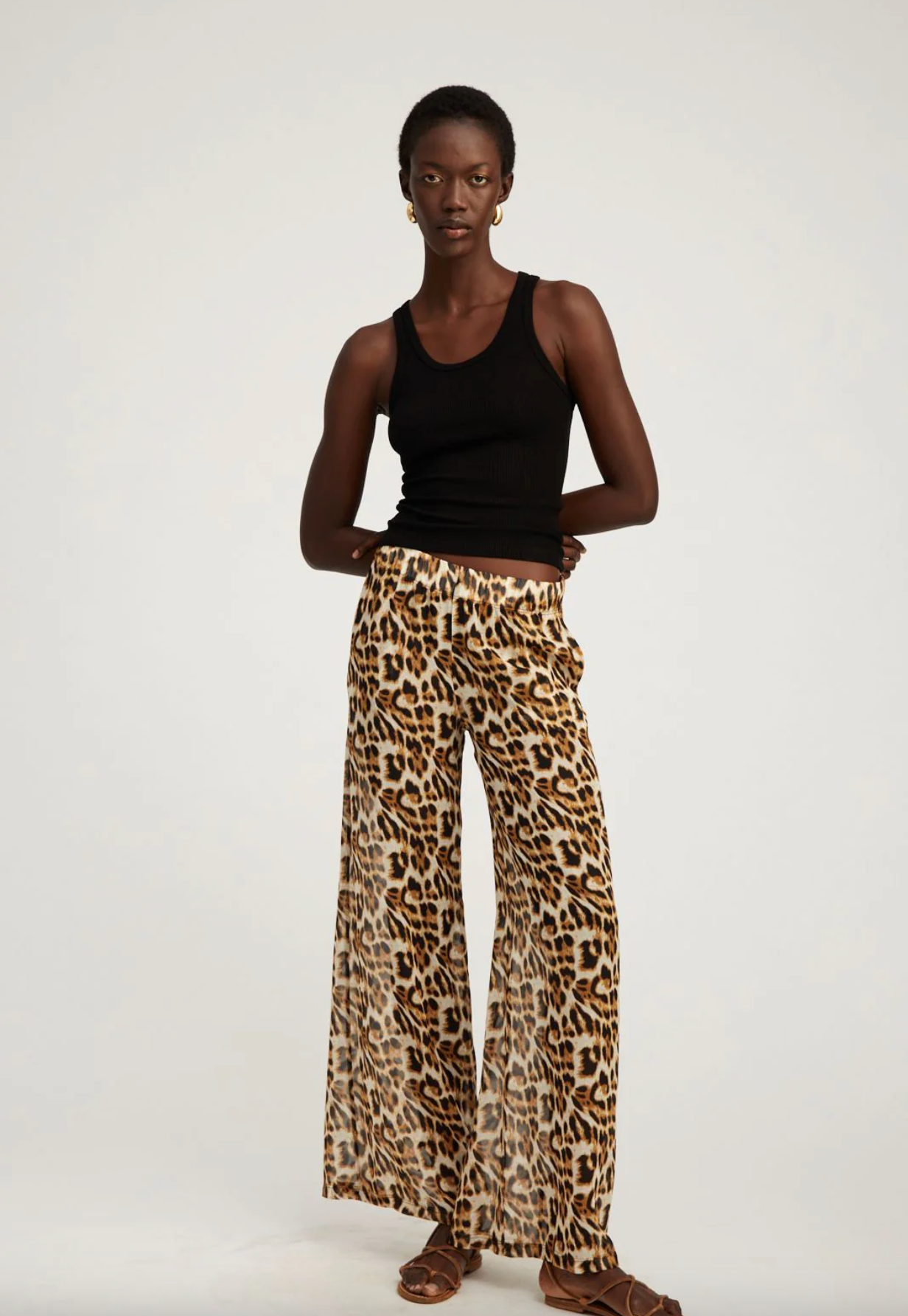 Wide Leg Trouser in Leopard Chiffon by SPRWMN