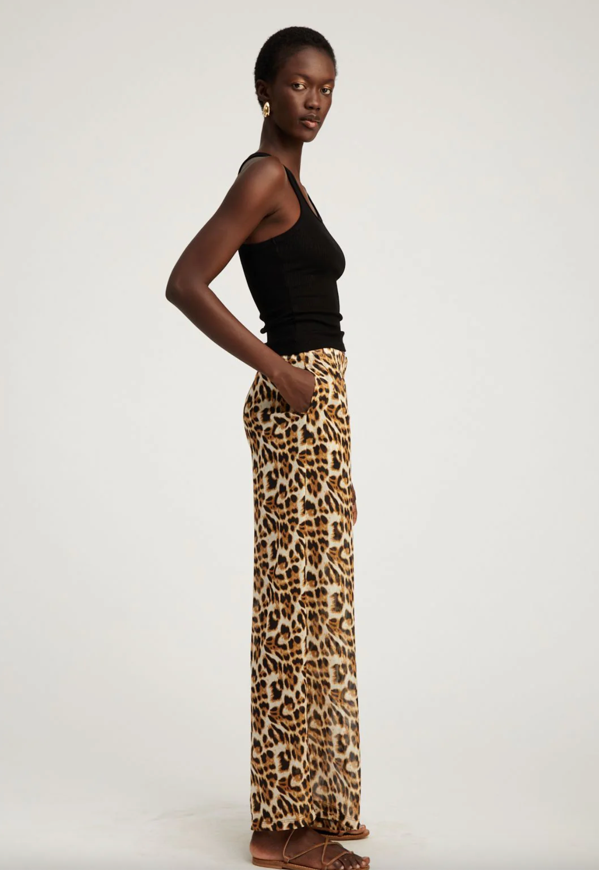 Wide Leg Trouser in Leopard Chiffon by SPRWMN