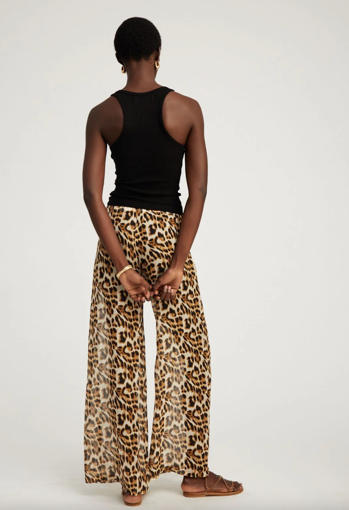 Wide Leg Trouser in Leopard Chiffon by SPRWMN