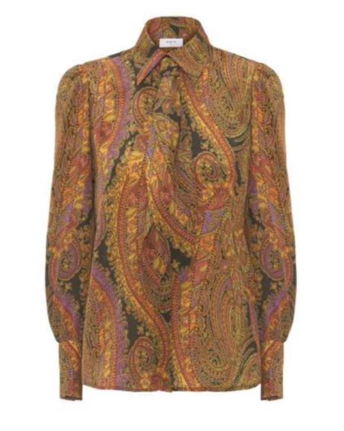 Green Silk Paisley Print Blouse by Mirto