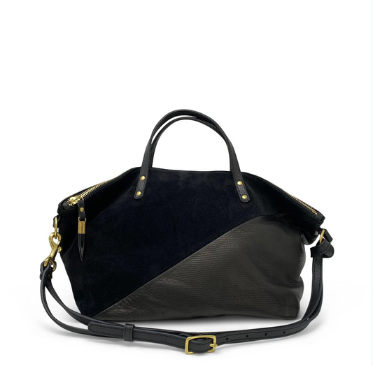 Black Petite Lizard Suede Devon Holdall by Kempton & Co.