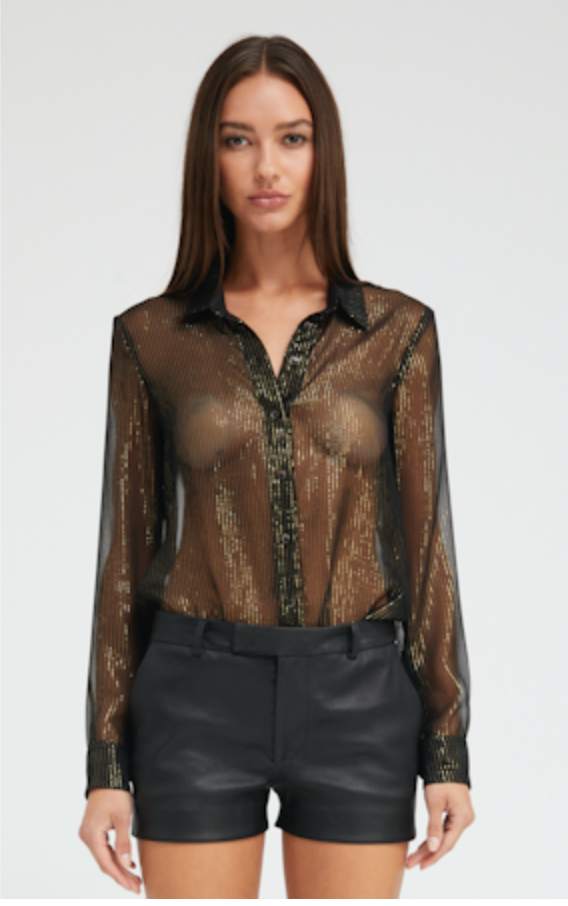 Silk Chiffon Button Up in Black/Gold by SPRWMN